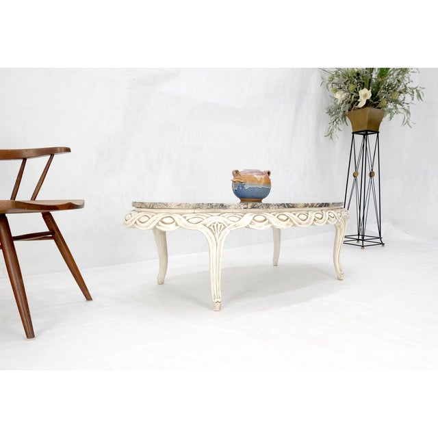 Braided Bezel Oval Marble Top White Pickle Finish French Provincial Coffee Table For Sale - Image 6 of 9