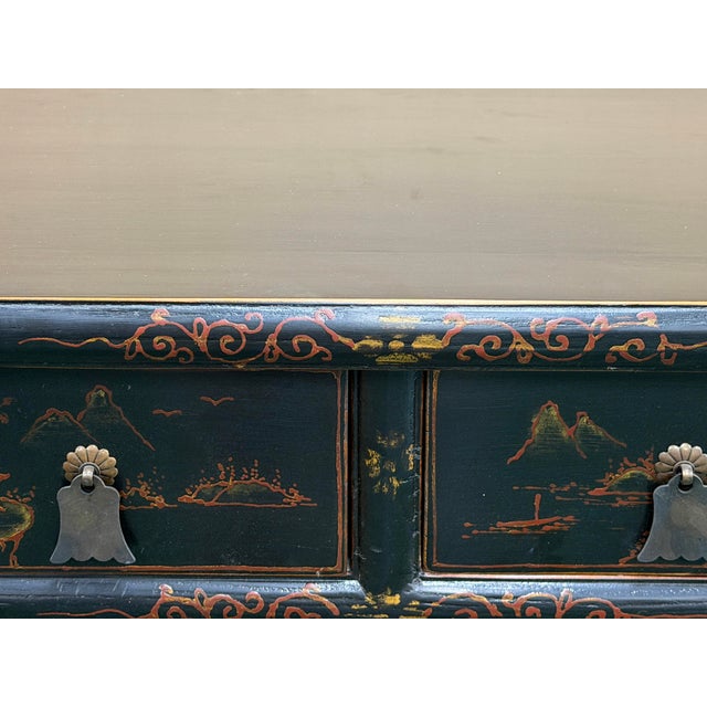 Distressed Black Golden Floral Graphic Tall Side End Table Cabinet For Sale - Image 13 of 14