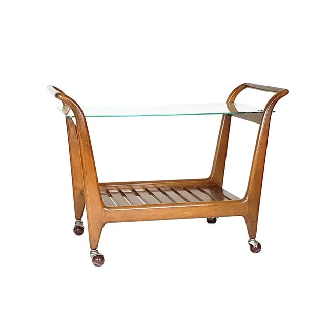 Mid-Century Wood Brass and Glass Trolley, 1950s For Sale - Image 9 of 9