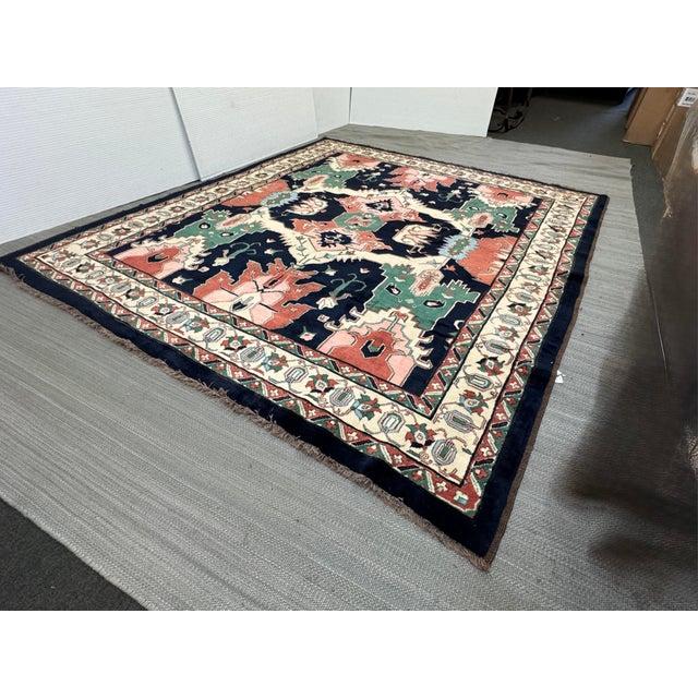 Tribal 6ft 8in × 8ft Heriz Floral Medallion Area Rug For Sale - Image 3 of 12