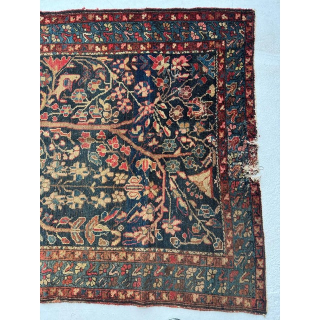 1930s Growing Tree of Life Deep Navy, Rusty, Camel with Hidden Bird Rug 4.6 x 6.8 For Sale - Image 4 of 11