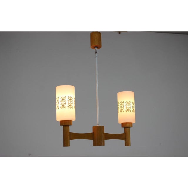 Wood and Glass Pendant Light, Czechoslovakia, 1980s For Sale - Image 12 of 15