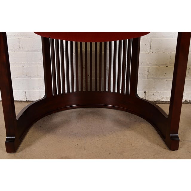 Brown Frank Lloyd Wright for Cassina Arts & Crafts Dark Cherry Wood Barrel Chairs, Pair For Sale - Image 8 of 12