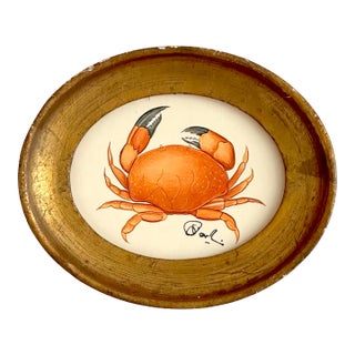 Original Hand-Painted Miniature Crab Painting, Framed in a Vintage Frame For Sale