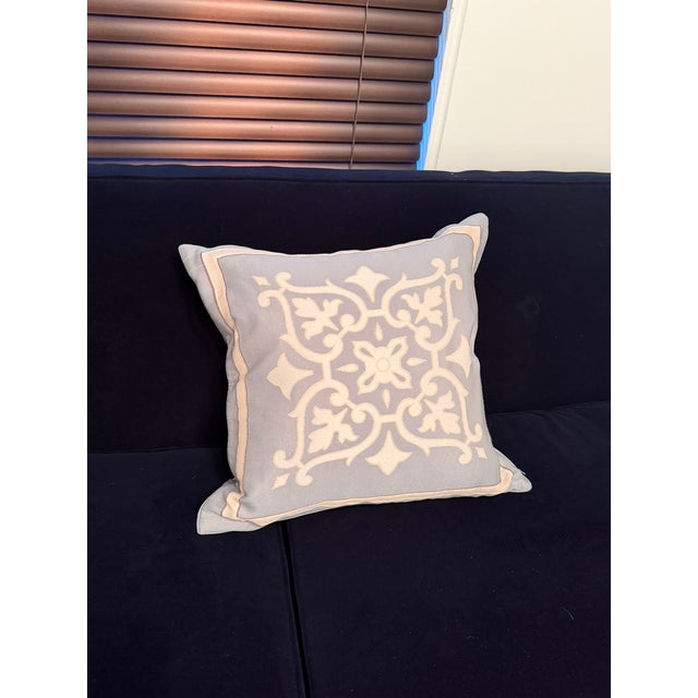 2010s Restoration Hardware Decorative Pillow – Embroidered Linen Accent Cushion For Sale - Image 5 of 6
