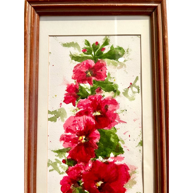 Original watercolor painting of hollyhocks on my flower farm. These gorgeous hollyhocks grow 14 feet tall here in the...