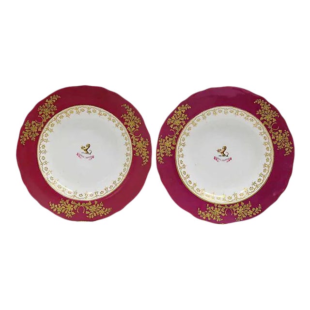 19th Century Gilded Armorial Family Crest Bowls, a Pair For Sale