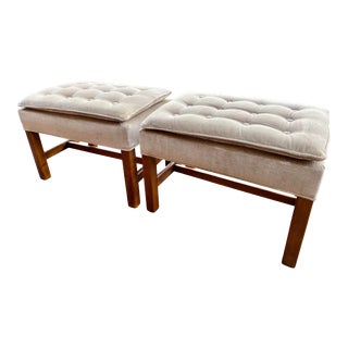 Midcentury Modern Parsons Tufted Ottomans, a Pair For Sale