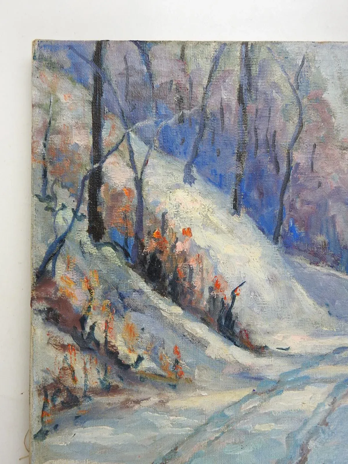 Vintage Mid 20th Century Impressionist Snowy Winter Trail Painting