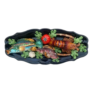 Mid-Century Large Oval Majolica Palissy Fish & Lobster Platter Vallauris