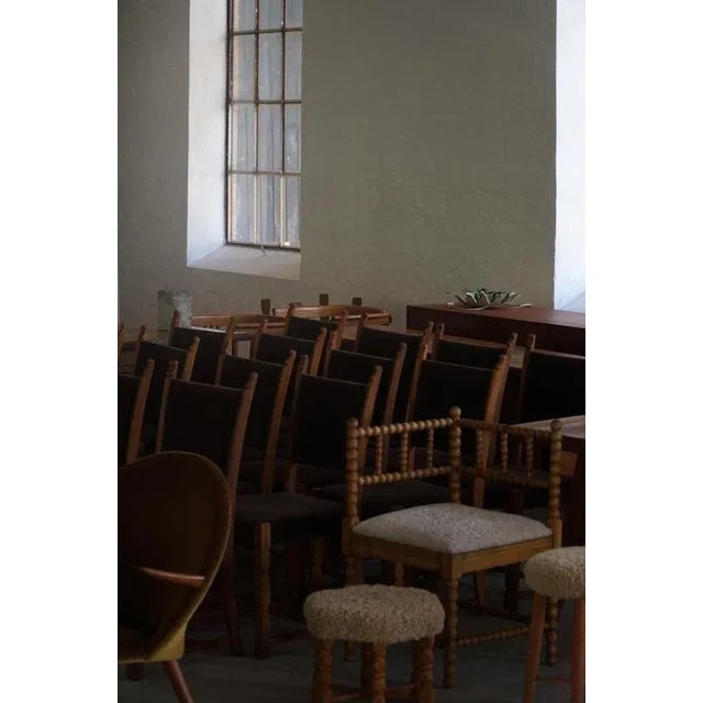 Mid-Century Modern Danish Hexagonal Oak Stool with Shearling Lambswool, 1950 For Sale - Image 10 of 11