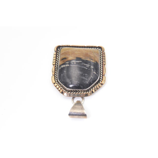 Metal Zuni Native American Picasso Marble Stone Sterling Silver Hexagonal Pendant by Sensa Eustace For Sale - Image 7 of 9
