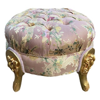 Late 20thC Louis XVI Pink Damask Gilt Beech Bench For Sale