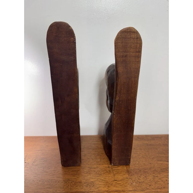 Vintage African Hand Carved Wood Couple Bust Bookends Tribal Folk Art 12" For Sale In Philadelphia - Image 6 of 15