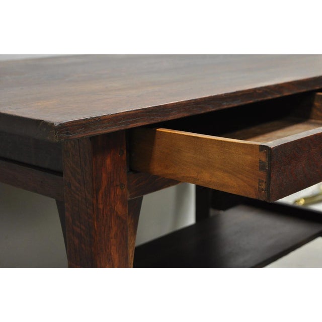 Antique Gustav Stickley Arts & Crafts Mission Oak Two Drawer Library Table Desk For Sale - Image 12 of 18