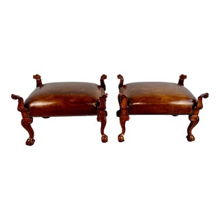 Pair of English Leather Benches For Sale