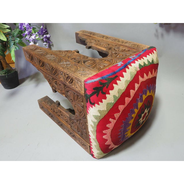 1950s Vintage Hand-Carved Wooden Stoll Chair, Afghanistan For Sale - Image 5 of 14