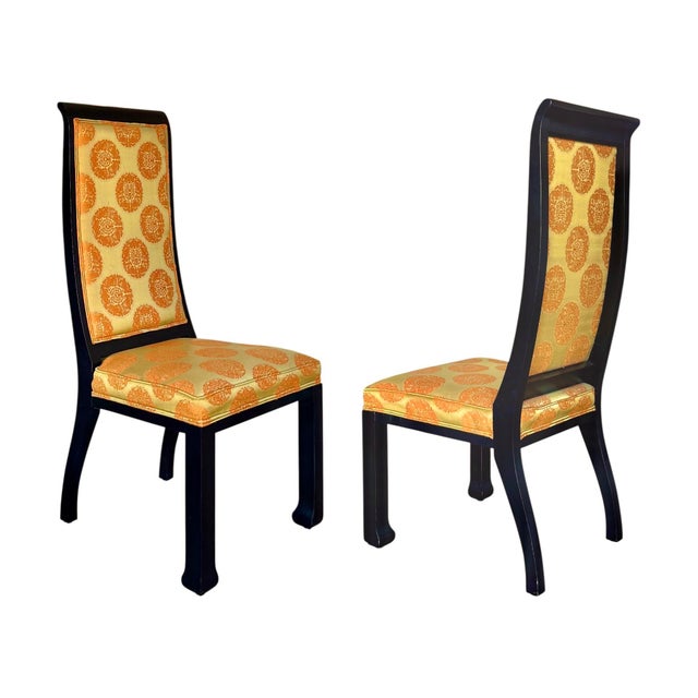 1960s Mid-20th Century Asian Modern Dining Chairs in Satin Black Lacquer - Set of 6 For Sale - Image 5 of 11