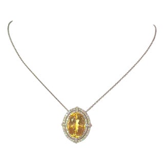 Natural Citrine Diamond Necklace 14k Gold 11.93 TCW Certified For Sale