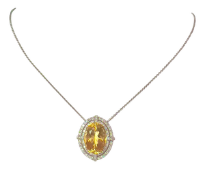 Natural Citrine Diamond Necklace 14k Gold 11.93 TCW Certified