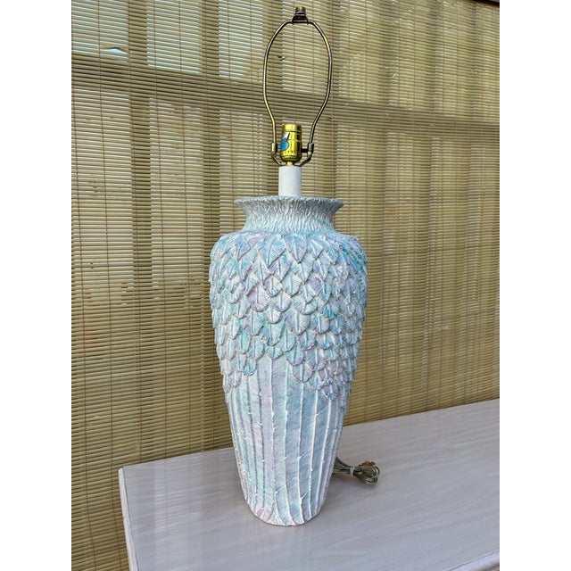 Sculpture Materials Large Postmodern Feathered Pattern Plaster Table Lamp. Circa 1980s For Sale - Image 7 of 12
