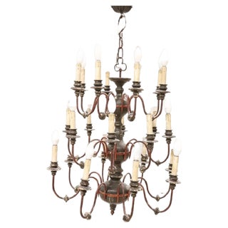 Large Chandelier in Wood and Iron, 1920s For Sale