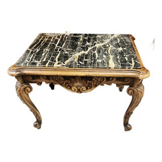 Early 20th Century Carved Wood Console Table With Black & Gold Marble Top – Rococo Revival Style For Sale
