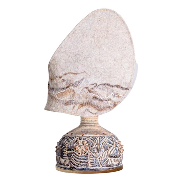 Beige Brown Ceramic Lamp with Jette Helleroe Custom Shade from Axella, Denmark, 1970s For Sale