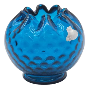 Fenton Jamestown Blue Optic Glass Rose Bowl With Original Label – Polka Dot Texture
