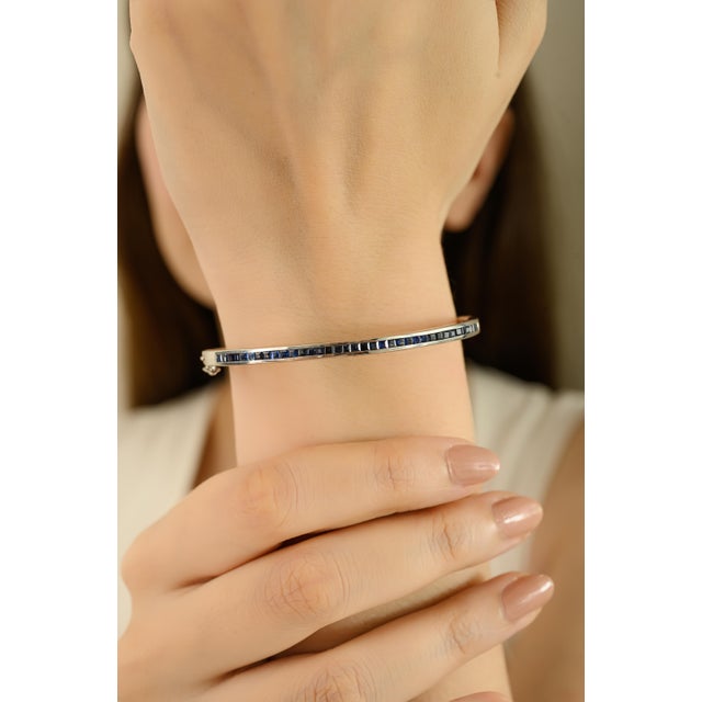Channel-Set Blue Sapphire Stackable Bangle Bracelet For Sale - Image 6 of 11