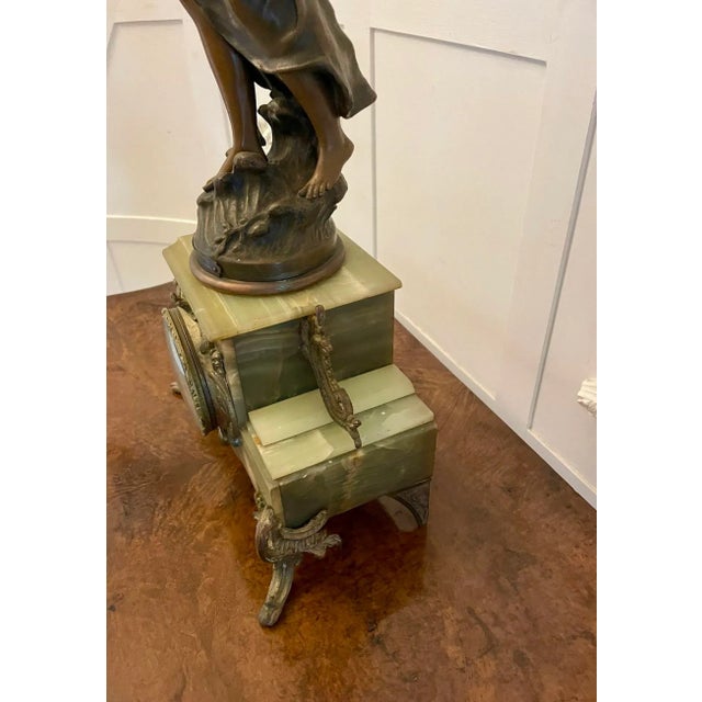 Antique French Onyx and Spelter Clock Depicting Amphitrite in the style of Auguste Moreau, 1900 For Sale - Image 6 of 11