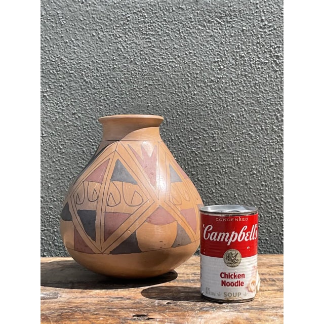 Vintage Hand-Painted Geometric Pottery Vase For Sale - Image 10 of 12