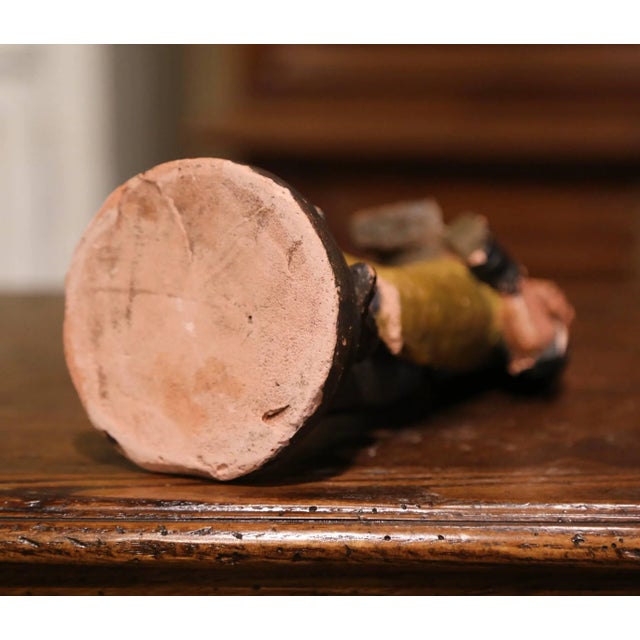 19th Century French Hand Painted Terracotta Shoe Maker Figurine For Sale - Image 9 of 10