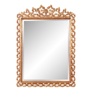 Mid-Century Italian Rococo Style Giltwood Ribbon Wall Mirror For Sale