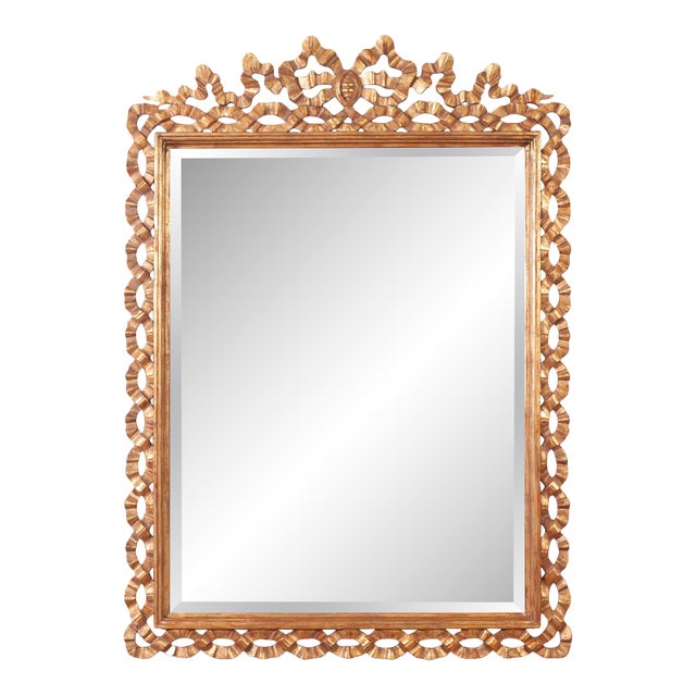 Mid-Century Italian Rococo Style Giltwood Ribbon Wall Mirror For Sale