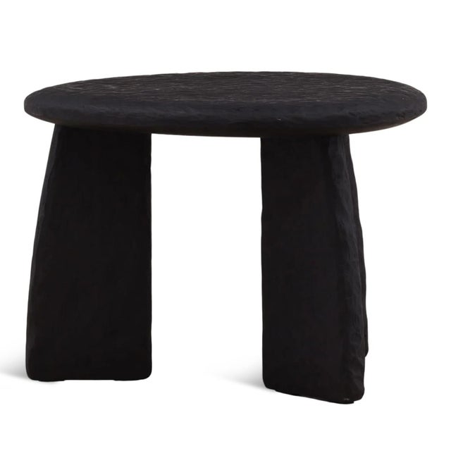 Tribal Modern Black Chiseled Wood Side Table For Sale - Image 3 of 5