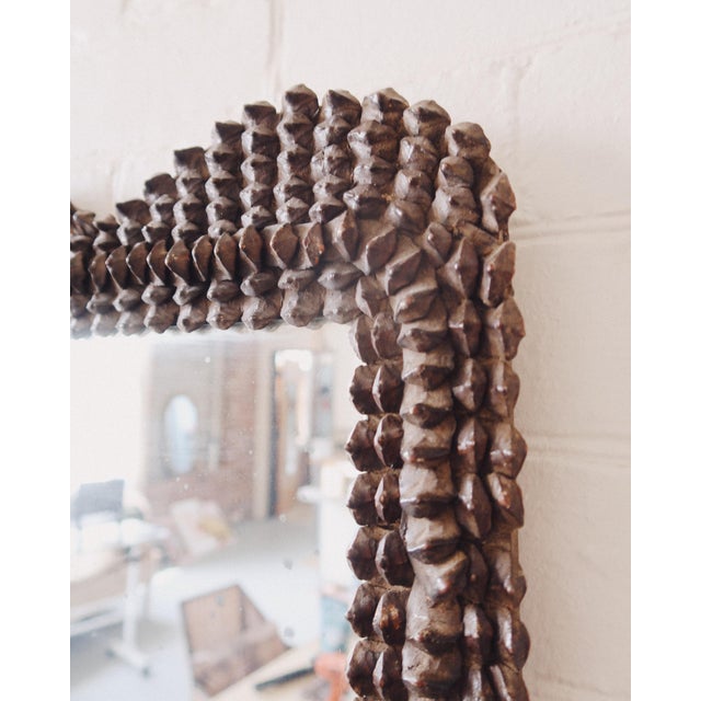 Wood Black Forest Style Pinecone Frame Mirror With Antique Glass For Sale - Image 7 of 10