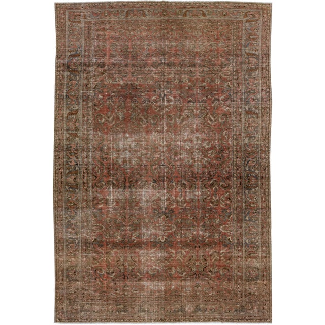 Textile Antique Handmade Rust Persian Malayer Wool Rug With Floral Design For Sale - Image 7 of 7
