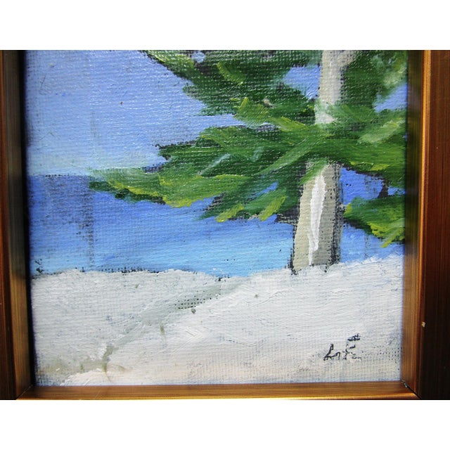 Framed Miniature Monterey Cypress Dunes Art 4X4 California Pacific landscape oil painting by Lynne French. The oil on...