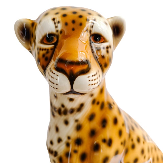 Mid 20th Century Vintage Large Scale Italian Glazed Porcelain Standing Leopard Statue For Sale - Image 5 of 9