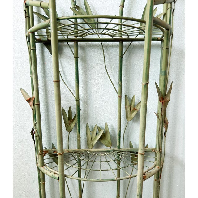 Vintage Faux Bamboo & Botanical Metal Étagère / Plant Stand With Green Verdigris Finish - Hollywood Regency, Chinoiserie, Palm Beach For Sale - Image 11 of 11
