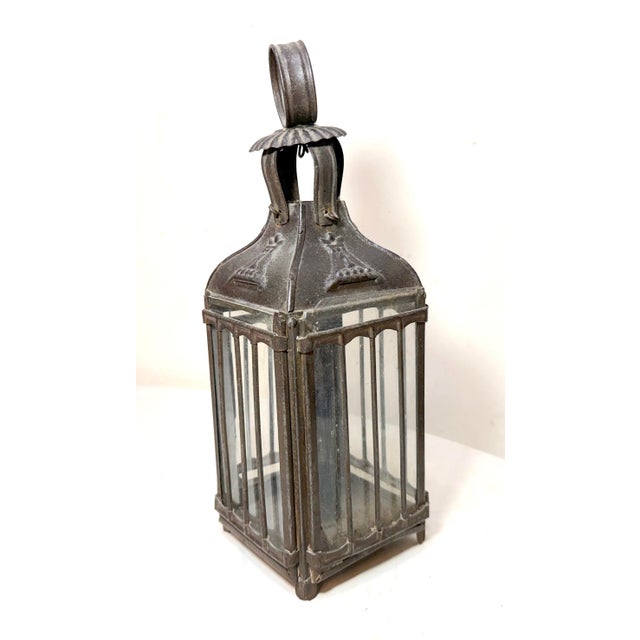 19th Century Rare Antique Early 19th Century French #1 Steel Glass Candle Holder Lantern For Sale - Image 10 of 16