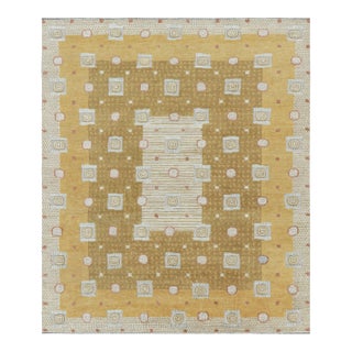 Rug & Kilim’s Scandinavian Style Rug With Gold & Cream Geometric Patterns For Sale