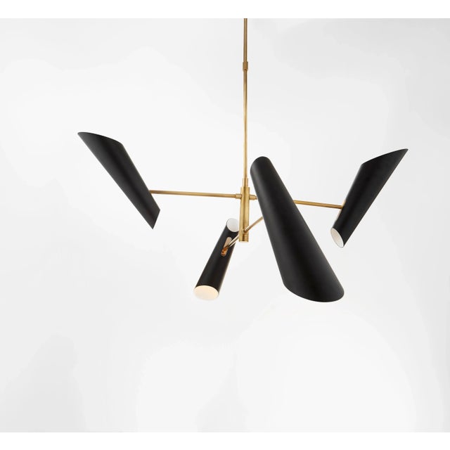 Visual Comfort AERIN for Visual Comfort Signature Franca Small Pivoting Chandelier in Hand-Rubbed Antique Brass with Black Shades For Sale - Image 4 of 5