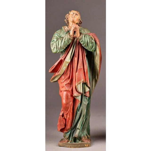 Italian Artist, Mary and John, 17th Century, Wood Sculptures, Set of 2 For Sale - Image 4 of 6