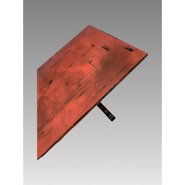 Red Vintage Chinese Red & Black Lacquer Rectangular Coffee Table or Altar / Display Stand For Sale - Image 8 of 11
