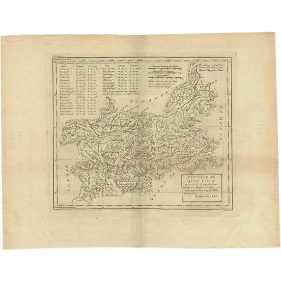 Antique Map of the Province of Quey-Chew by Du Halde, 1738 For Sale