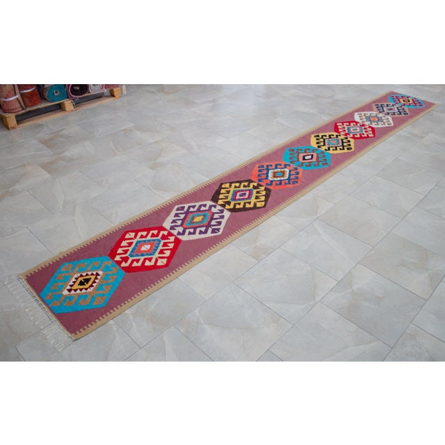 Hand Woven Silk Runner Rug . Full Tribal Design Runner Rug Narrow Runner Rug New - 2′ X 14′6″ For Sale - Image 6 of 14