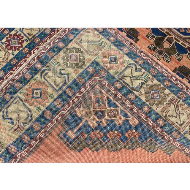 Salmon Vintage Oushak Rug From Turkey With Medallions in Salmon Pink and Blue 5'5 X 11'4 For Sale - Image 8 of 8