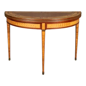 Gorgeous inlaid French Louis XVI Style Satinwood Demilune Console Table